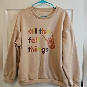 NWOT Tan Skeleton Fall Graphic Sweatshirt